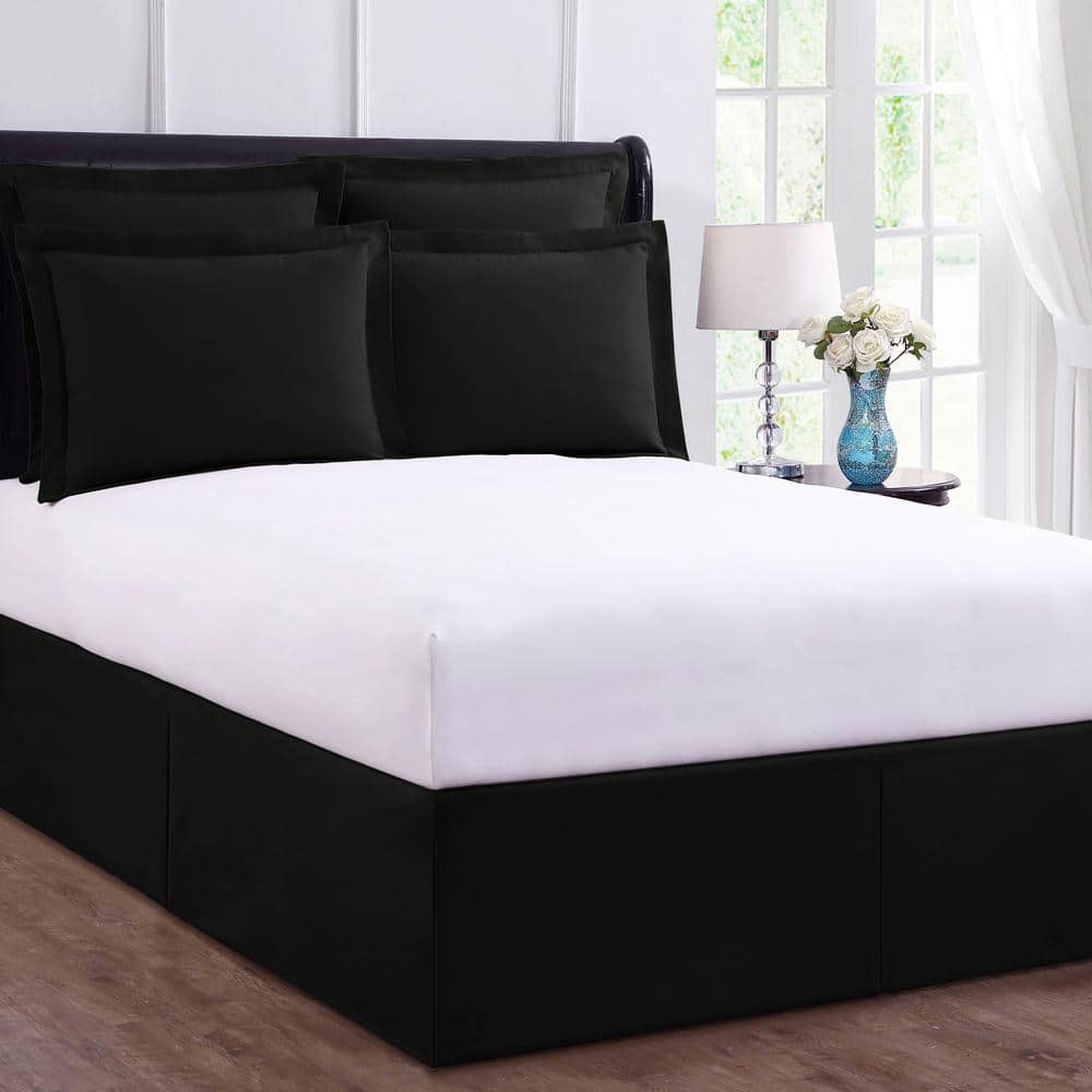 Black Polyester California King Bed Skirt with 14" Drop