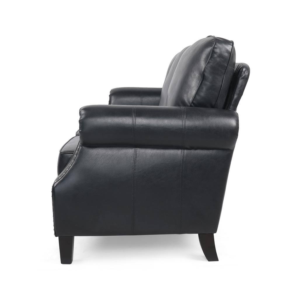 Midnight Black and Dark Brown Faux Leather Lawson Sofa with Nailhead Trim