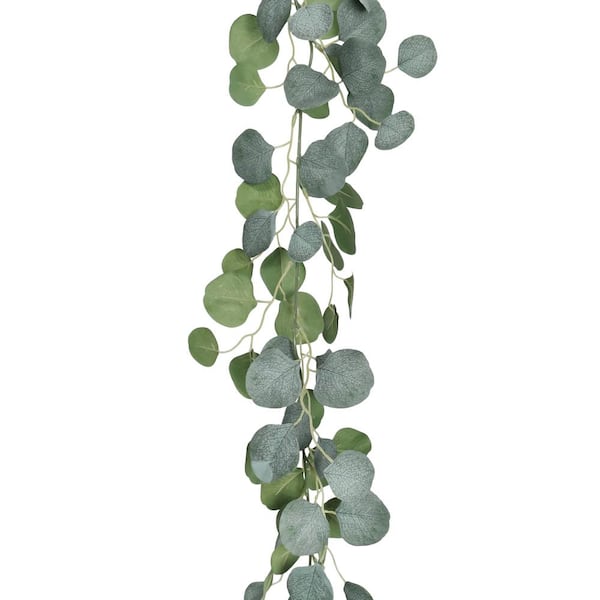 LIVING LUXURY 6 ft. Frosted Green Artificial Silver Dollar Eucalyptus Leaf Vine Greenery Foliage Garland