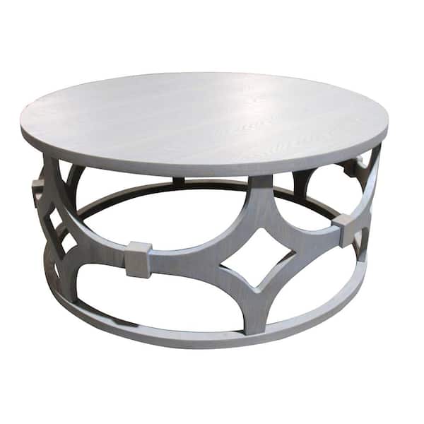 Armen Living Tuxedo 42 in. Gray Large Round Wood Coffee Table