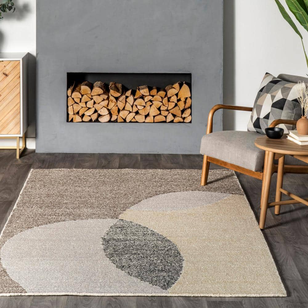 Evangeline Ivory and Gray Abstract Wool 5' x 8' Area Rug