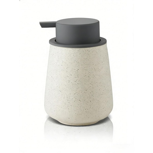 Speckled Matte Beige Ceramic Foaming Soap and Lotion Dispenser with Removable Grey Pump