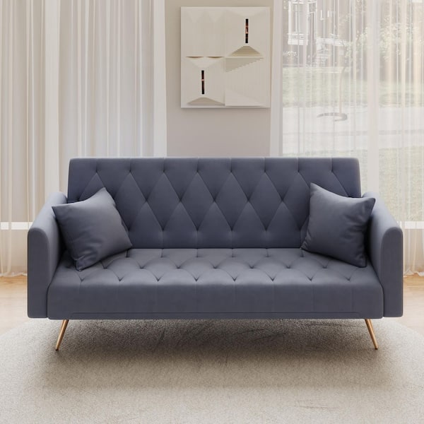 71 in.  Square Arm Velvet Rectangle Sofa in Gray (Seats 3)