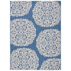 Courtyard Blue/Ivory 8 ft. x 10 ft. Dotted Floral Indoor/Outdoor Area Rug