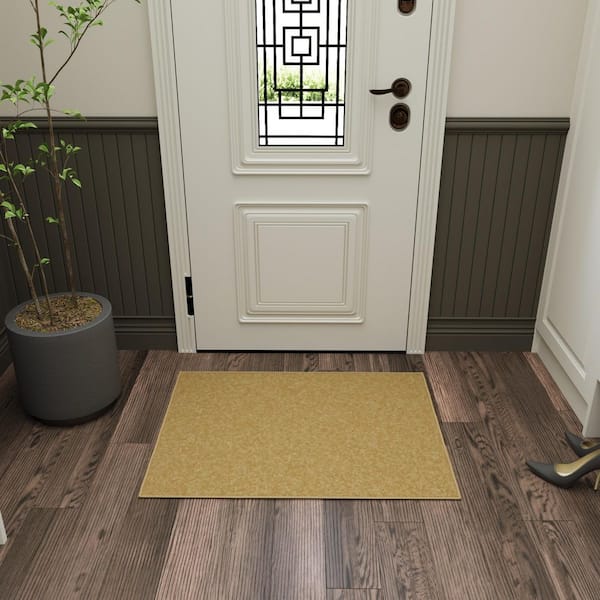 Ottohome Collection Non-Slip Rubberback Modern Solid 2x3 Indoor Entryway Mat, 2 ft. 3 in. x 3 ft., Beige