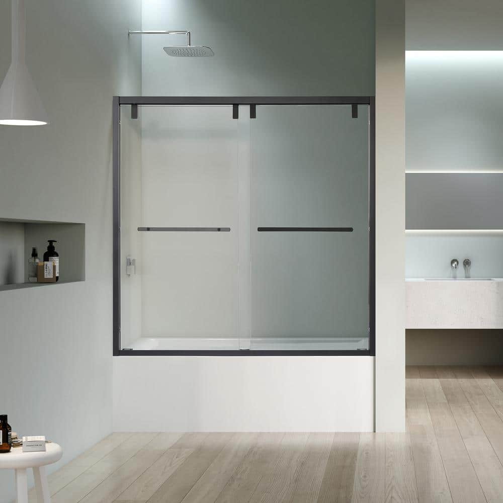 Caspar 60" Matte Black Clear Glass Frameless Tub Door
