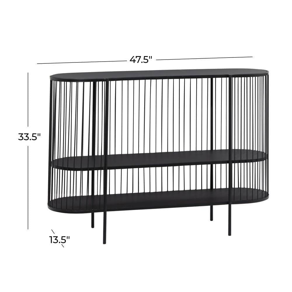 Sleek Black Metal Console Table with Dual Storage Shelves