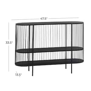 48 in. Black Extra Large Oval Metal Narrow Open Wire Frame 2 Shelf Console Table