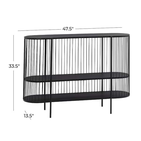 48 in. Black Extra Large Oval Metal Narrow Open Wire Frame 2 Shelf Console Table