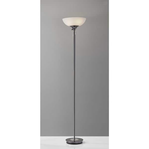 HomeRoots 71.5 in. Black and White Modern Nickel Thick Pole Torchiere Floor Lamp