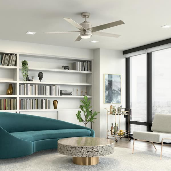 Brahm 56 in. Indoor Brushed Stainless Steel Downrod Mount Ceiling Fan with Integrated LED with Remote Control Included