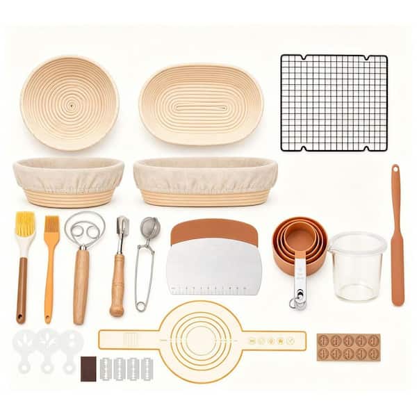 Sourdough Starter Kit with Round and Oval Banneton Bread Proofing Basket, Complete Sourdough Bread Baking Supplies