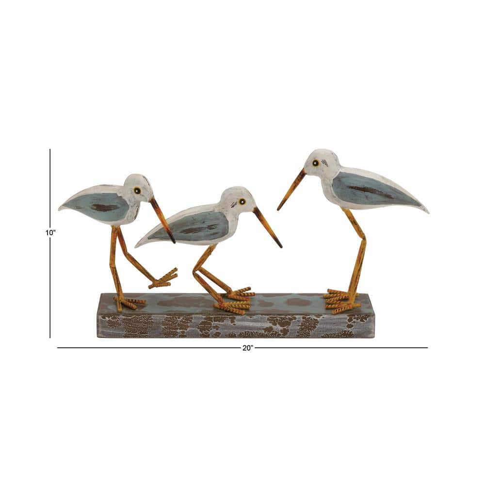 20" White and Blue Metal Bird Trio Sculpture