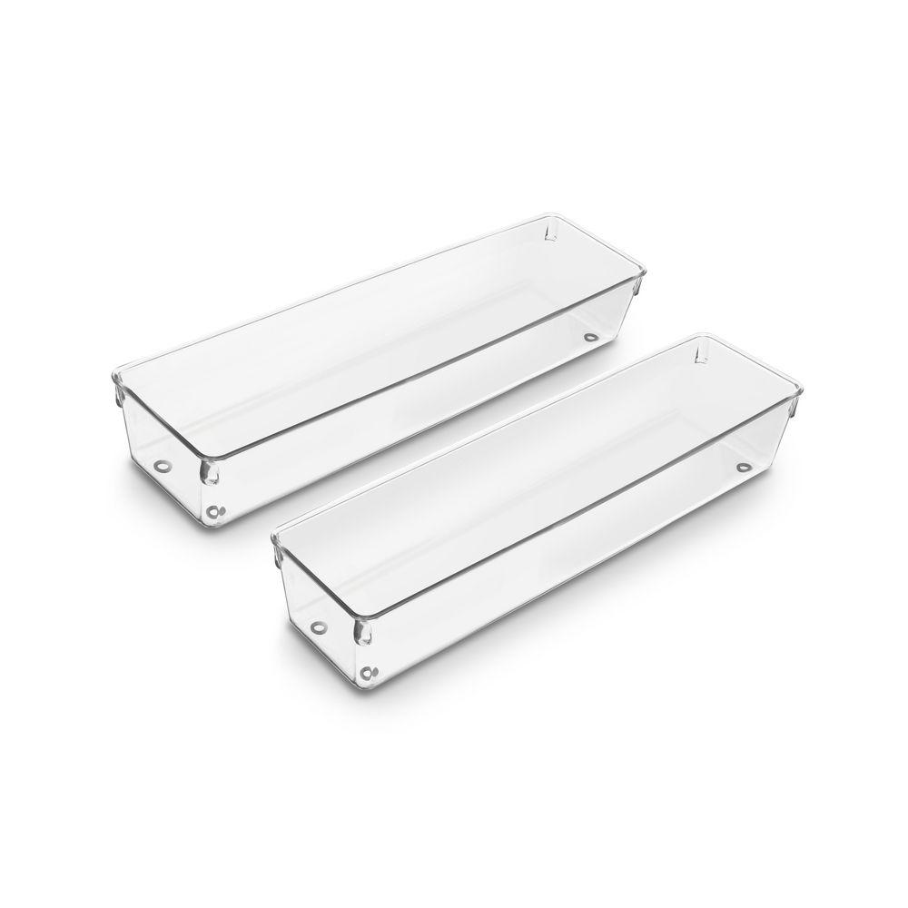 Drawer Organizer and Storage, Clear Rectangle Plastic 16 in. Decorative Tray Set of 2, Durable, Extra Long Storage Trays