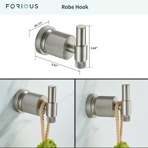 FORIOUS Bathroom Accessories Set 4-pack Towel Bar，Toilet Paper Holder  ，2Robe Hooks Zinc Alloy in Brushed Nickel HH19011BN4C - The Home Depot