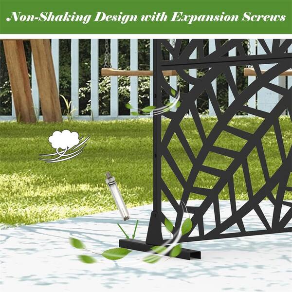 cadeninc Leaf-Pattern Steel Privacy Screen Fence Panels - 4.03 ft x 5.9 ft, Black