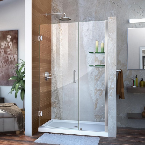 DreamLine Unidoor 42 to 43 in. x 72 in. Frameless Hinged Shower Door in Chrome