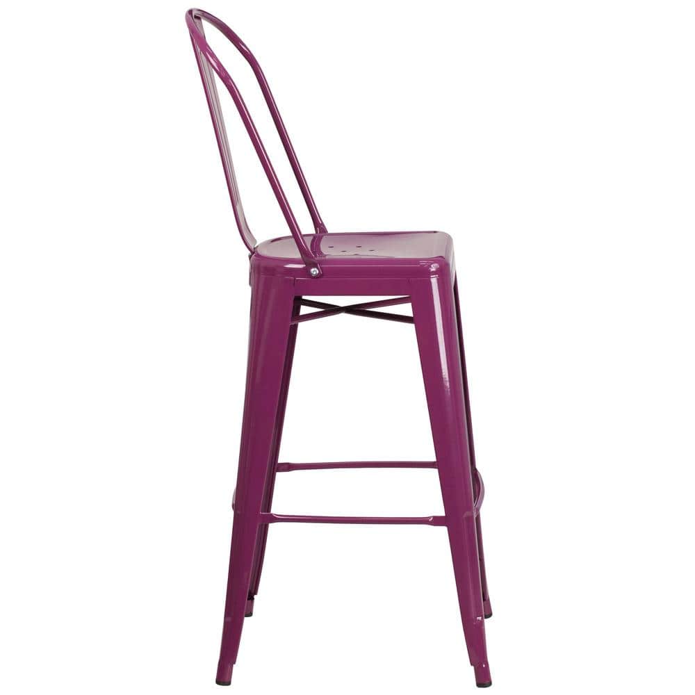 Purple Metal 30" High Indoor-Outdoor Barstool with Back