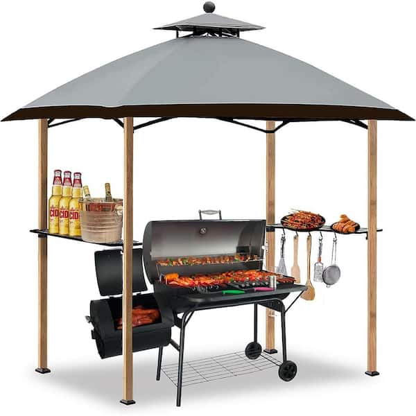OUPES 8 ft. x 5 ft. Gray Barbecue (BBQ) Grill Canopy (Tent) with Vented double-tier top cover