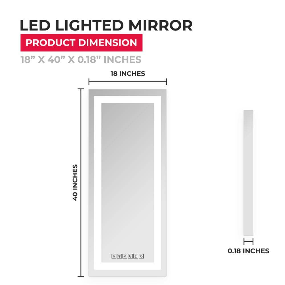 18" x 40" Frameless LED Lighted Anti-Fog Wall Mirror