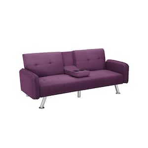 74.8 in. W Purple Polyester Twin Size 3 Seats Sofa Bed Sleeper with Metal Legs