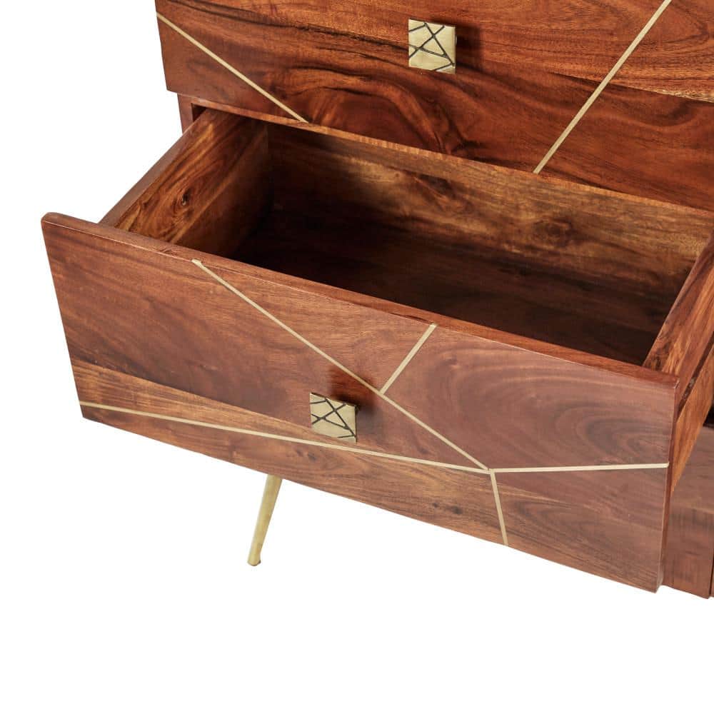 Brown and Gold Metal Wood Buffet with 3 Drawers and 2 Doors