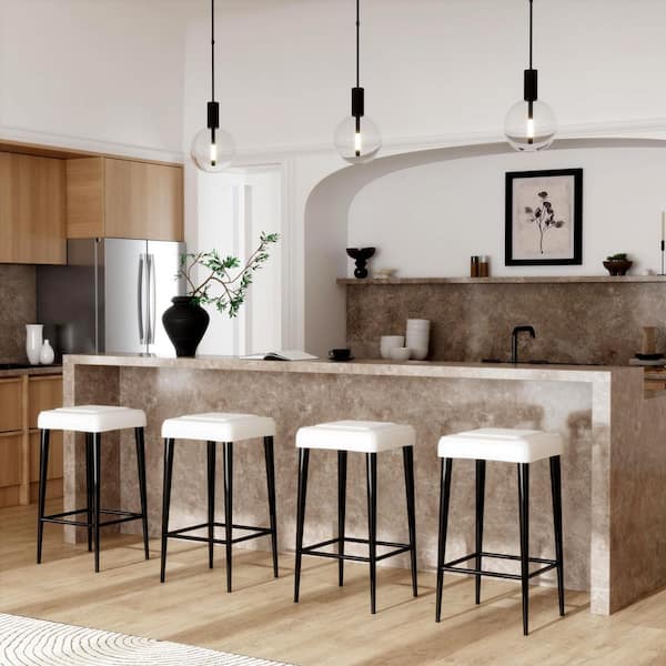 Butler Specialty Company Maxwell 32 in. Seat Height White Leather and Metal Square Seat Backless Bar Stool