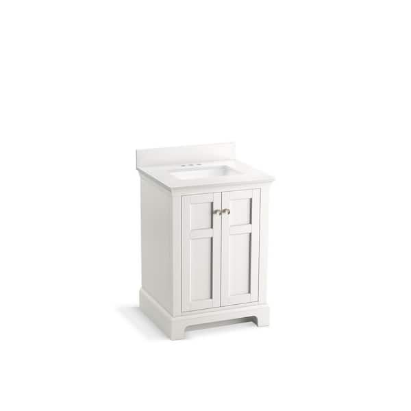 Baskin 24 in. White Bath Vanity with Bianco Bella Quartz Top