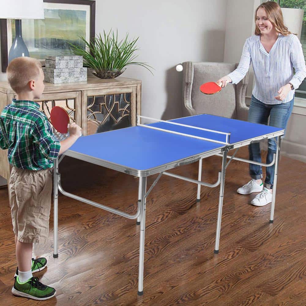 Blue Foldable Portable Ping Pong Table with Net and Accessories