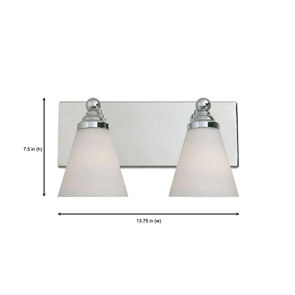 Hudson Elegance Chrome 2-Light Bath Bar with White Opal Glass