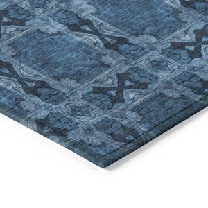 Navy and Gray 5 ft. x 8 ft. Woven Floral;Medallion Rectangle Indoor/Outdoor Area Rug