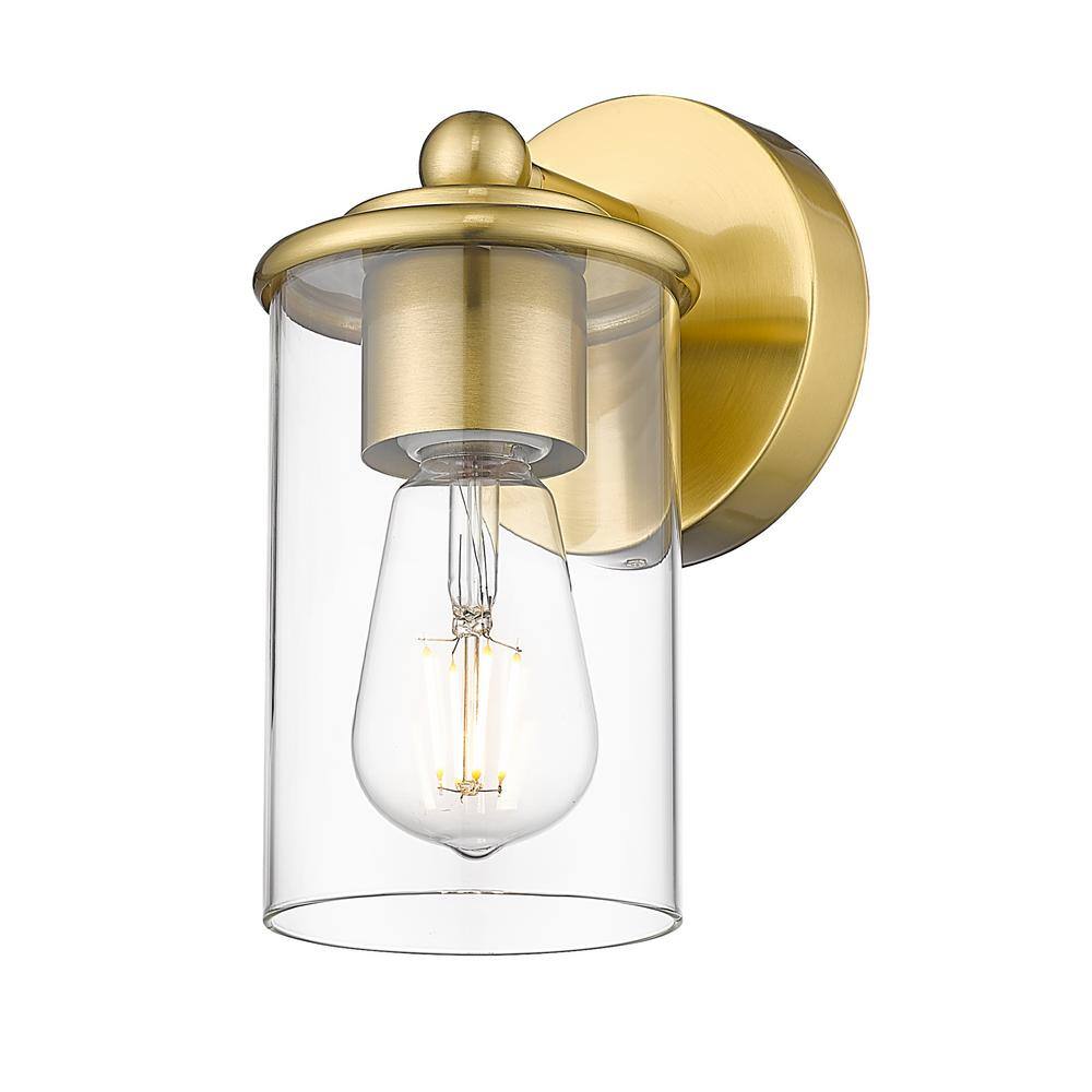Luxe Gold Dimmable Cylinder Wall Sconce with Clear Glass