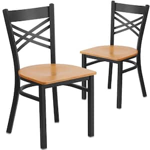 Natural Wood Seat/Black Metal Frame Restaurant Chairs (Set of 2)