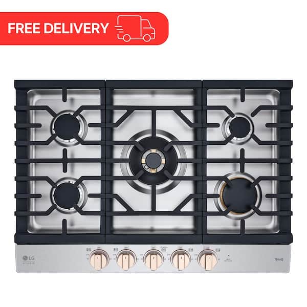 STUDIO 30 in. Gas Cooktop in Essence White with 5-Burners including 24k UltraHeat Dual Burner