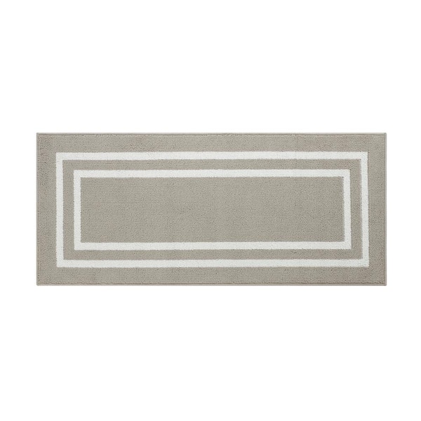 Jean Pierre Double Border Light Gray/White 2 ft. x 5 ft. Tufted Border Polypropylene Runner Accent Rug