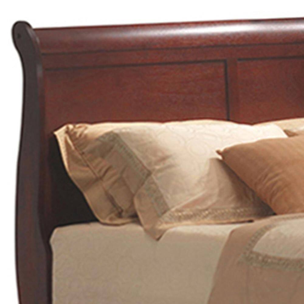 Cherry Brown Twin Size Traditional Wood Sleigh Bed