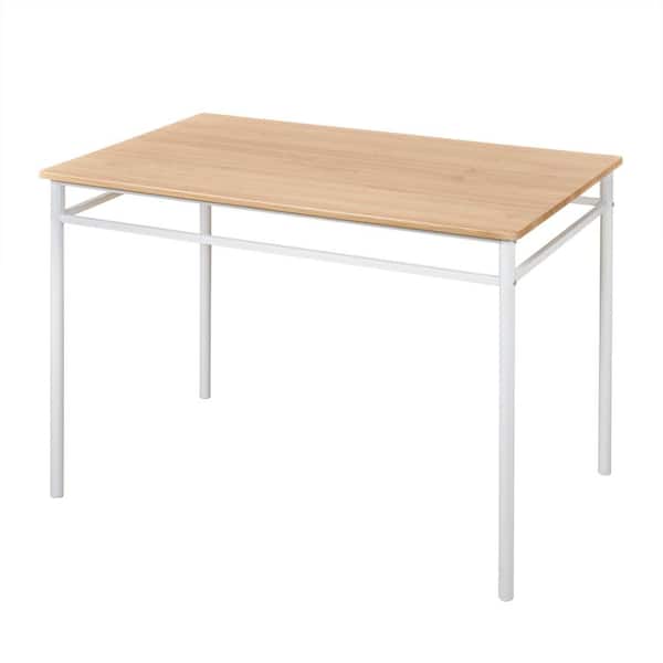 5-Piece Dining Table Set for 4 Modern Brown Wood + White Metal Kitchen Breakfast Furniture 1 Table & 4 Chairs Dining Set
