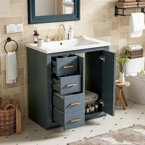 30 in. W x 18.3 in. D x 34 in. H Single Sink Freestanding Bath Vanity in Blue with White Ceramic Top