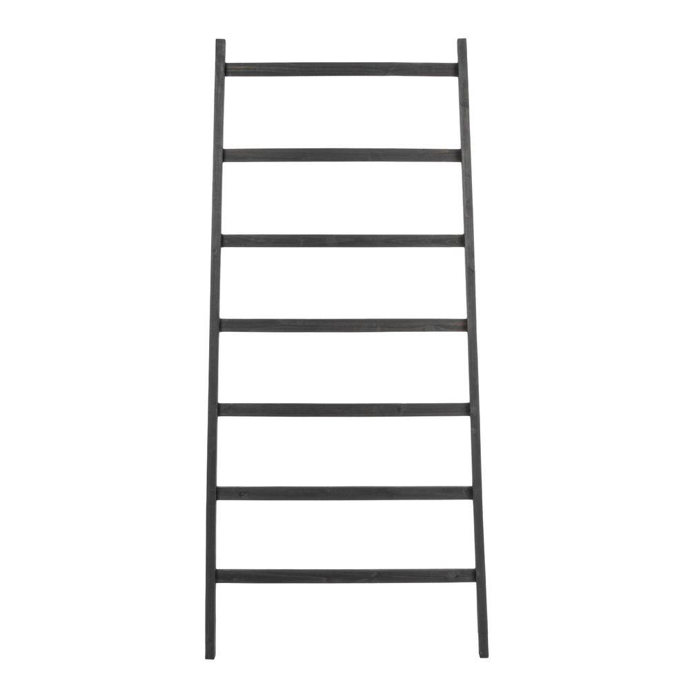 64" Black Firwood Decorative Ladder with 7 Rungs
