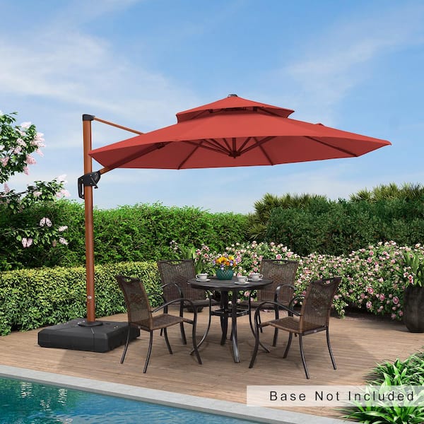 PURPLE LEAF 10 ft. Octagon All-aluminum 360° Rotation Wood pattern Cantilever Offset Outdoor Patio Umbrella in Brick Red
