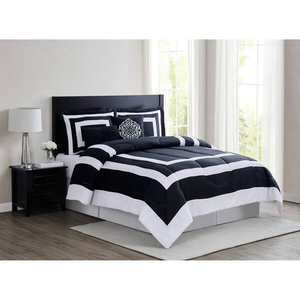 London Fog Raynes Hotel 5 Piece White Black Microfiber King Comforter Set Cs3723bwk5 1300 The Home Depot Black Microfiber King Comforter Set, Black White Bedding Sets King