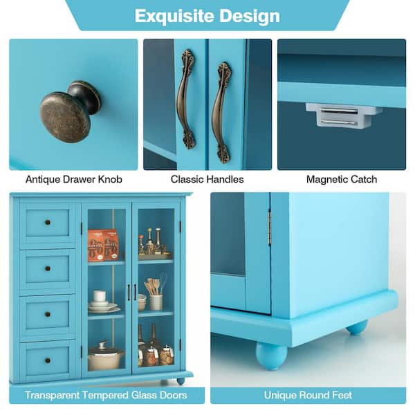 Costway Blue Wooden 36 in. Buffet Sideboard Table Kitchen