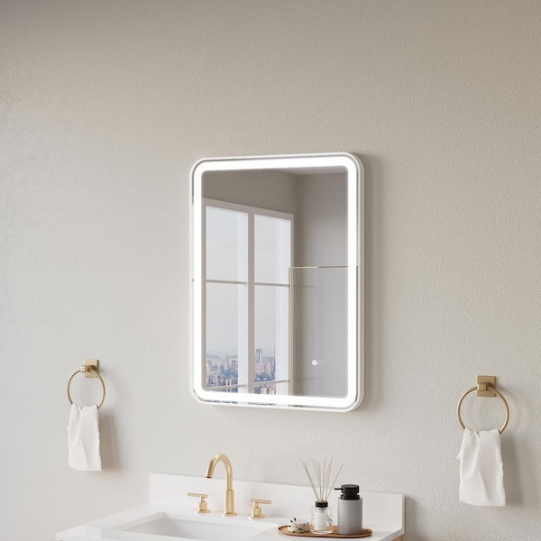 24 in. W x 32 in. H Rectangular Aluminum Framed Wall Mount LED Light Fog Free Bathroom Vanity Mirror in White