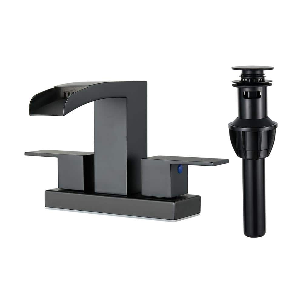 Waterfall 4 in. Centerset Double Handle Low Arc Bathroom Faucet with Drain kit Included in Matte Black price history on PriceWatchPro