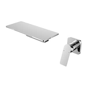 Single Handle Widespread Wall Mounted Bathroom Faucet with Shelf Function in Brushed Nickel