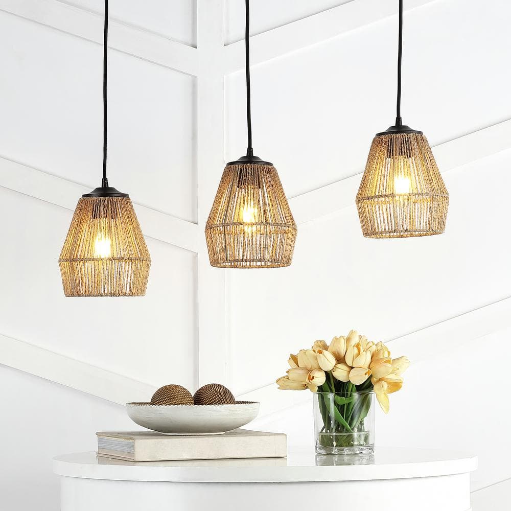 Ibiza Island 30" 3-Light Seagrass and Metal Pendant