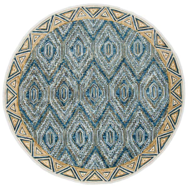 SAFAVIEH Aspen Blue/Gold 7 ft. x 7 ft. Border Ikat Round Area Rug