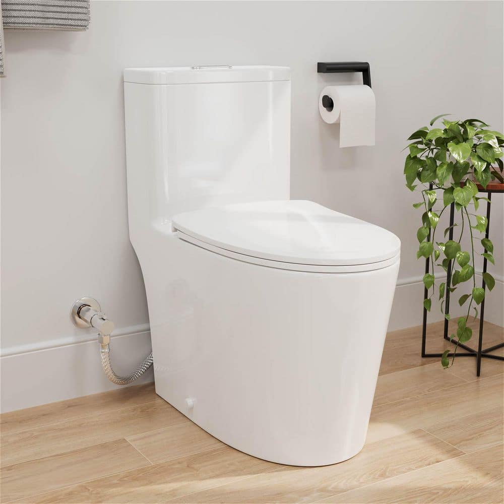 1-Piece 1.0 / 1.28 GPF Dual Flush High Efficiency Elongated ADA Height Toilet in Gloss White Soft-Close Seat Included price history on PriceWatchPro