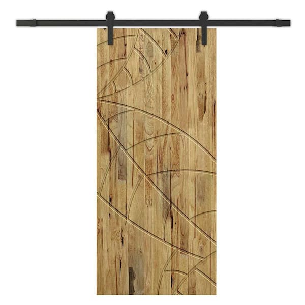 CALHOME 38 in. x 96 in. Weather Oak Stained Pine Wood Modern Interior Sliding Barn Door with Hardware Kit