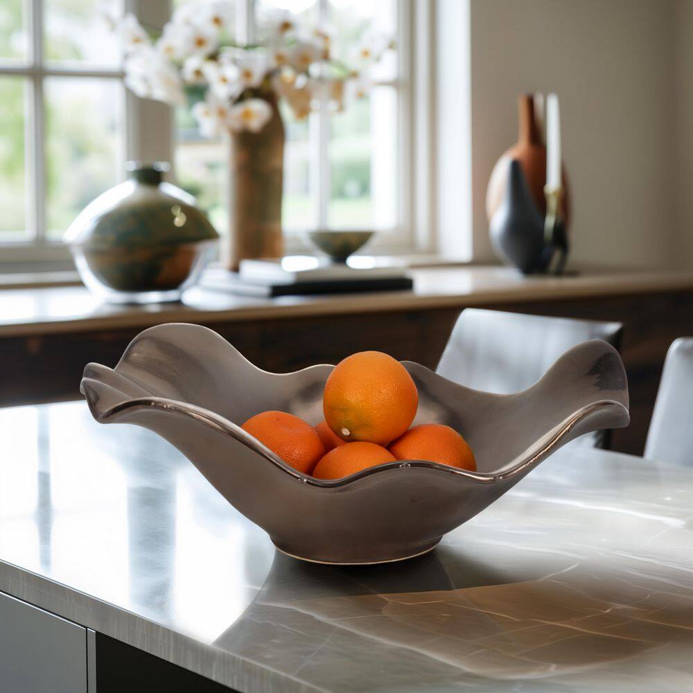 Liv & Skye Bronze Ceramic 18 in. Ruffled Edge Decorative Bowl 20644-01 ...